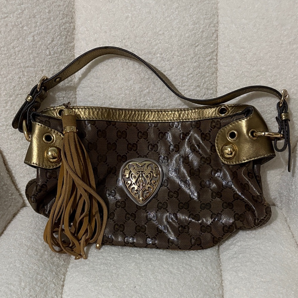 Gucci Brown and Gold Shoulder Bag with Tassel